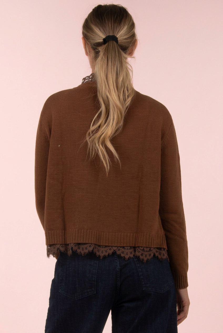 Cardigan Pizzo tabacco