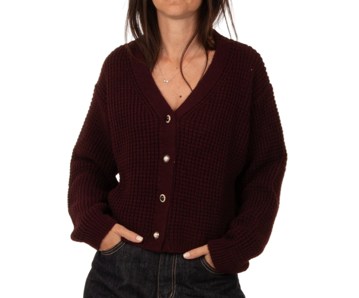 Cardigan bottoni diversi bordeaux