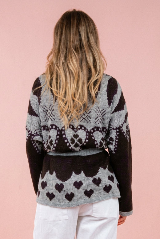 Cardigan Cuori grigio e cioccolato