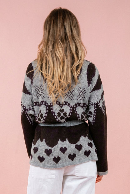 Cardigan Cuori grigio e cioccolato