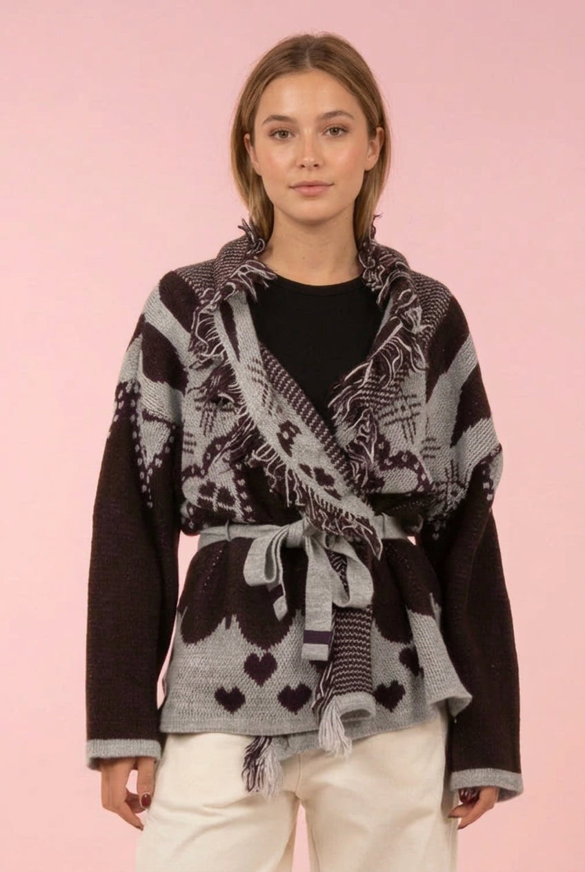 Cardigan Cuori grigio e cioccolato