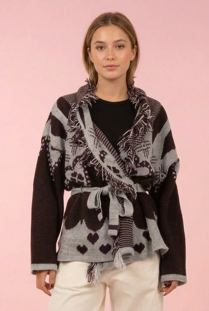 Cardigan Cuori grigio e cioccolato