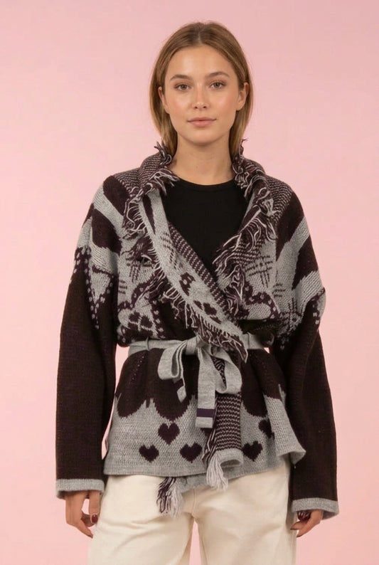 Cardigan Cuori grigio e cioccolato