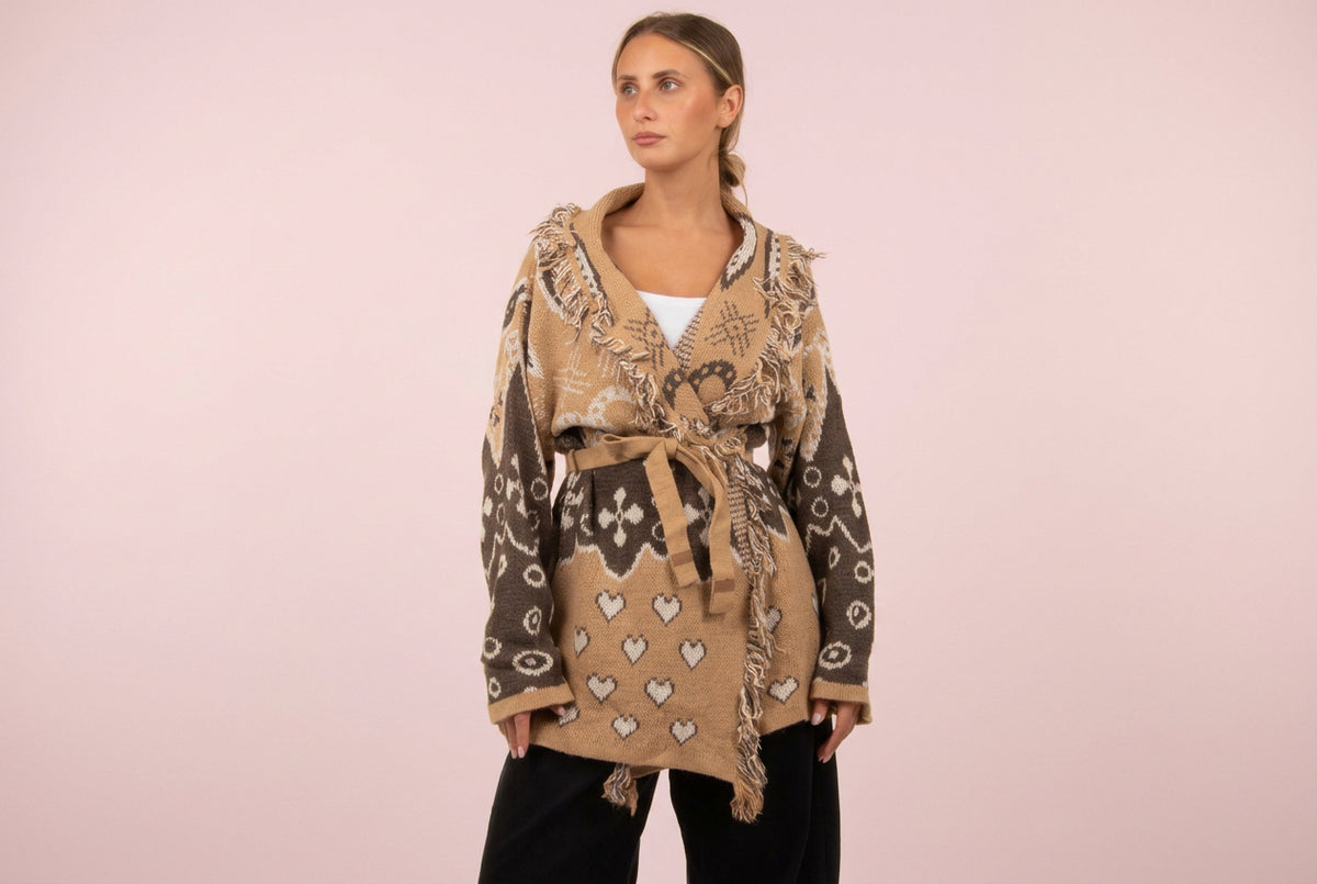Cardigan cuori beige