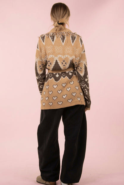 Cardigan cuori beige
