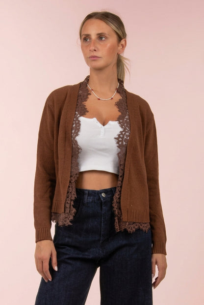 Cardigan Pizzo tabacco