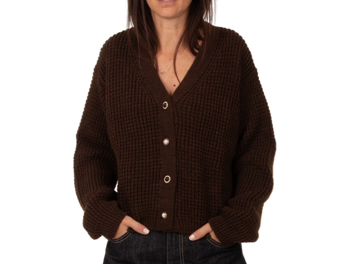 Cardigan bottoni diversi cioccolato