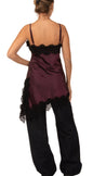 Top raso con bordo pizzo bordeaux