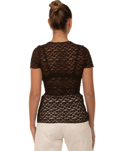 Maglia pizzo maniche corte cioccolato